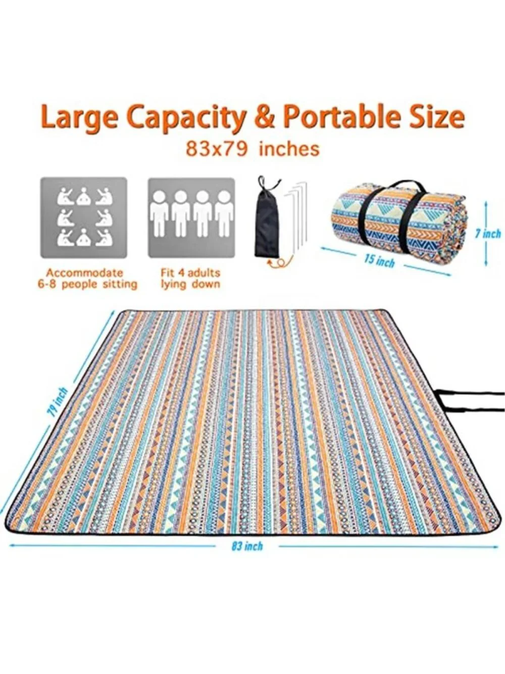Extra Large Waterproof Picnic Blanket Beach Camping Outdoor Mat Foldable Fleece